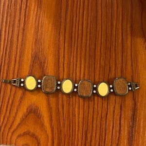 Mixed Wood and Yellow Resin Link Bracelet